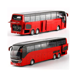 1:32 High Quality Alloy Double Deck Bus Sound Light Metal Diecast Pull Back Simulation Luxury Sightseeing - Red