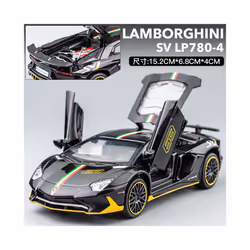 1:32 Lamborghini Aventador SVJ LP780-4 Super Sports Car Alloy Metal Diecast Model Car Sound & Light - black