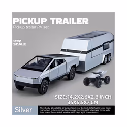 1:32 Toy Trucks for Boys Cybertruck Model Silver Pickup Truck Diecast Metal Toy Cars with Sound and - Pickup RV Silver