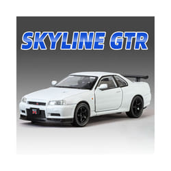 1:32 Nissan GTR R34 GT-R R35 Fast & Furious Alloy Car Model Sound and Light Pull Back Children's Toy - R34 White