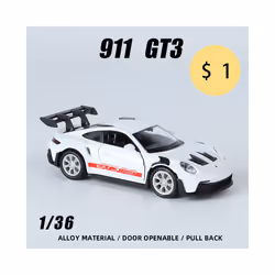 1:36 Porsche 911 GT3 RS Metal Sports Vehicles Supercar Fast Furious One Piece Car Toy Boy Diecast Auto - 36 Porsche white