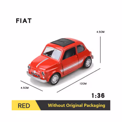 1:36 Alloy Vintage Diecast Car Model FIAT MINI Classic Pull Back Car Model Miniature Vehicle Replica - F-RED