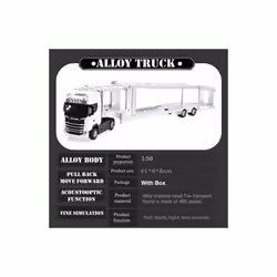 1:50 Simulation Alloy Diecast Large Truck Head Model Container Toy Pull Back Sound Light Engineering - White Flatbed Truck