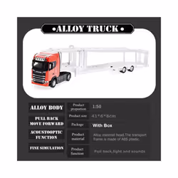 1:50 Simulation Alloy Diecast Large Truck Head Model Container Toy Pull Back Sound Light Engineering - Red Flatbed Truck