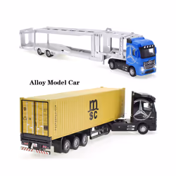 1:50 Diecast Alloy Truck Head Model Toy Container Truck Pull Back With Light Engineering Transport Vehicle - Transport Blue Box