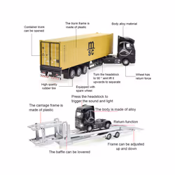 1:50 Diecast Alloy Truck Head Model Toy Container Truck Pull Back With Light Engineering Transport Vehicle - Container White