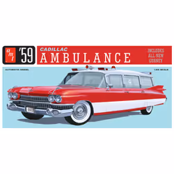 AMT 1395 1959 Cadillac Ambulance w/ Gurney 1:25 Model Kit