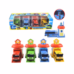 4pcs/set Scale model Tayo the little bus children miniature bus baby oyuncak garage tayo bus Ejection