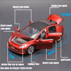 Tesla Model 3 1:32 Diecast Model Car Sound&Light Pull Back Cars Toy Xmas Gift uk