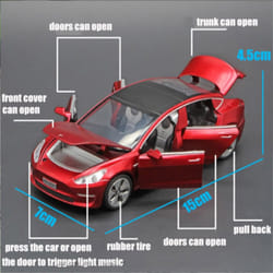 Tesla Model 3 1:32 Diecast Model Car Sound&Light Pull Back Cars Toy Xmas Gift uk