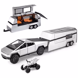 Toy Trucks 1:32 Diecast Cars Cybertruck with Trailer RV Metal Toy Diecast Cars Gifts for Cybertruck