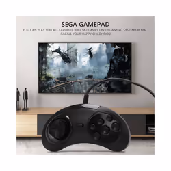 Gamepad Wired 6-Key Usb Game Controller Joypad For Sega Genesis / Md Pc / 2 Y1301 / Mac Mega Drive Black Plastic