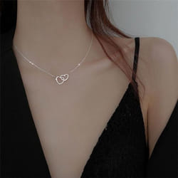 Heart Pendant Necklace For Girls Women Sweater Neck Chain Necklaces Cute Chokers Jewelry - silver