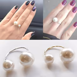 Engagement Rings For Women Adjustable Open Cuff Imitation Pearl Ring Gifts For Women Girls Silver Gold Color Hand Jewelry - s ...
