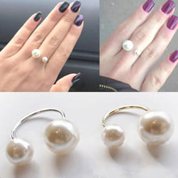 Engagement Rings For Women Adjustable Open Cuff Imitation Pearl Ring Gifts For Women Girls Silver Gold Color Hand Jewelry - silver