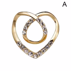Women Metal Rhinestone Scarf Heart Scarf Brooch Clip T-shirt E7u0 - gold
