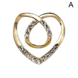 Women Metal Rhinestone Scarf Heart Scarf Brooch Clip T-shirt E7u0 - gold