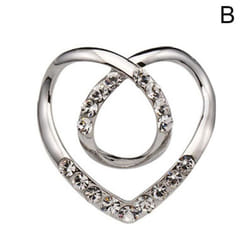 Women Metal Rhinestone Scarf Heart Scarf Brooch Clip T-shirt E7u0 - white