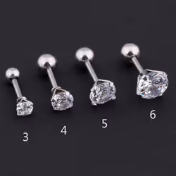 1pc Stainless Steel Crystal Zircon Ear Studs Earrings For Women/men 4 Prong Tragus Cartilage Piercing Jewelry - silver, 6mm