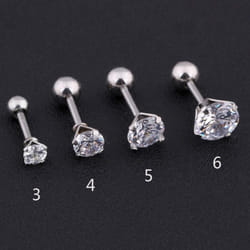 1pc Stainless Steel Crystal Zircon Ear Studs Earrings For Women/men 4 Prong Tragus Cartilage Piercing Jewelry - silver, 6mm