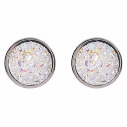 Fancy Trinket Ear Stud Decorative Colorful Stainless Round Shaped Crystal Stone Ear Stud - white