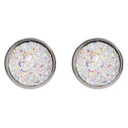 Fancy Trinket Ear Stud Decorative Colorful Stainless Round Shaped Crystal Stone Ear Stud - white