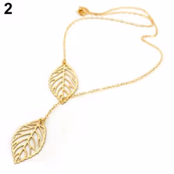 Women&apos;s Simple 2 Leaves Choker Collar Statement Pendant Necklace Jewelry - gold