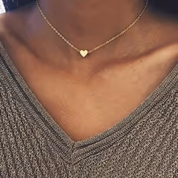 Crystal Heart Necklace For Women Romantic Fashion Classic Rhinestones Ladies Girl Collar - golden
