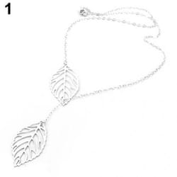 Women&apos;s Simple 2 Leaves Choker Collar Statement Pendant Necklace Jewelry - silver
