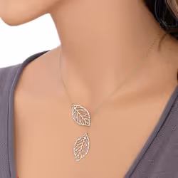 Women&apos;s Simple 2 Leaves Choker Collar Statement Pendant Necklace Jewelry - silver