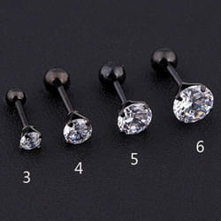 1pc Stainless Steel Crystal Zircon Ear Studs Earrings For Women/men 4 Prong Tragus Cartilage Piercing Jewelry - black, 4mm