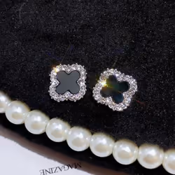 Rhinestone Clover Stud Earrings For Women Fashion Shiny Rhinestone Four Leaf Clover Earrings No Allergy Earrings Jewelry - si ...