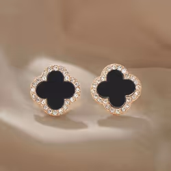 Rhinestone Clover Stud Earrings For Women Fashion Shiny Rhinestone Four Leaf Clover Earrings No Allergy Earrings Jewelry - gold