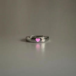 Fashion Blue Love Heart Luminous Ring For Women Men Fluorescent Ring Glow In Dark Adjustable Pair Finger Rings Jewelry Gifts - pink