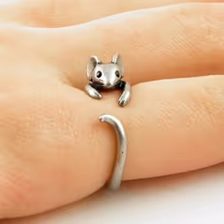 Punk Mouse Animal Wrap Ring Punk Mice Vintage Retro Rings For Women Anel Boho Chic Mouse Ring Men Jewelry - silver