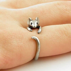 Punk Mouse Animal Wrap Ring Punk Mice Vintage Retro Rings For Women Anel Boho Chic Mouse Ring Men Jewelry - silver