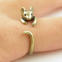 Punk Mouse Animal Wrap Ring Punk Mice Vintage Retro Rings For Women Anel Boho Chic Mouse Ring Men Jewelry - gold