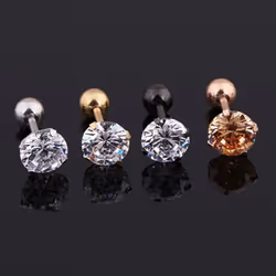 1pc Stainless Steel Crystal Zircon Ear Studs Earrings For Women/men 4 Prong Tragus Cartilage Piercing Jewelry - gold, 6mm