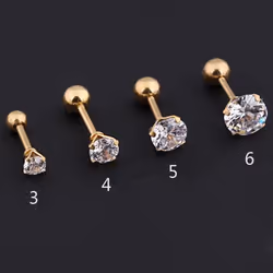 1pc Stainless Steel Crystal Zircon Ear Studs Earrings For Women/men 4 Prong Tragus Cartilage Piercing Jewelry - gold, 4mm