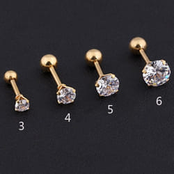 1pc Stainless Steel Crystal Zircon Ear Studs Earrings For Women/men 4 Prong Tragus Cartilage Piercing Jewelry - gold, 4mm
