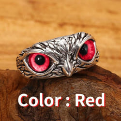 Fashion Demon Eye Owl Ring Adjustable  Rings For Women And Men Retro Animal Ring Party Jewelry Anniversary Gifts - red