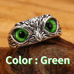 Fashion Demon Eye Owl Ring Adjustable  Rings For Women And Men Retro Animal Ring Party Jewelry Anniversary Gifts - green