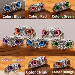 Fashion Demon Eye Owl Ring Adjustable  Rings For Women And Men Retro Animal Ring Party Jewelry Anniversary Gifts - green