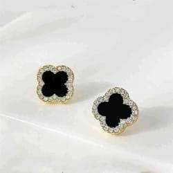 Simple Rhinestone Clover Stud Earrings For Women Girl Fashion Earring No Allergy Four Leaf Clover Earrings Jewelry - gold