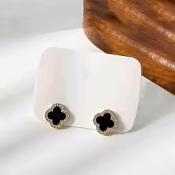 Simple Rhinestone Clover Stud Earrings For Women Girl Fashion Earring No Allergy Four Leaf Clover Earrings Jewelry - gold