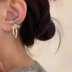 Pink Butterfly Ear Cuff Earrings For Women Girls Fashion Bowknot No Piercing Clips Earring Fake Piercing Ballet Clip On - as the picture, Leftâ1PCS