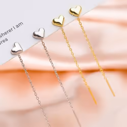 Minimalist Heart Long Tassel Earrings Gold Silver Color Small Love Ear Line Piercing Earrings Korean Long Chain Earrings Women - gold