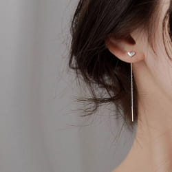 Minimalist Heart Long Tassel Earrings Gold Silver Color Small Love Ear Line Piercing Earrings Korean Long Chain Earrings Women - silver