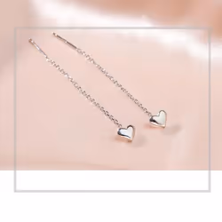 Minimalist Heart Long Tassel Earrings Gold Silver Color Small Love Ear Line Piercing Earrings Korean Long Chain Earrings Women - silver