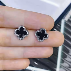 Simple Rhinestone Clover Stud Earrings For Women Girl Fashion Earring No Allergy Four Leaf Clover Earrings Jewelry - silver